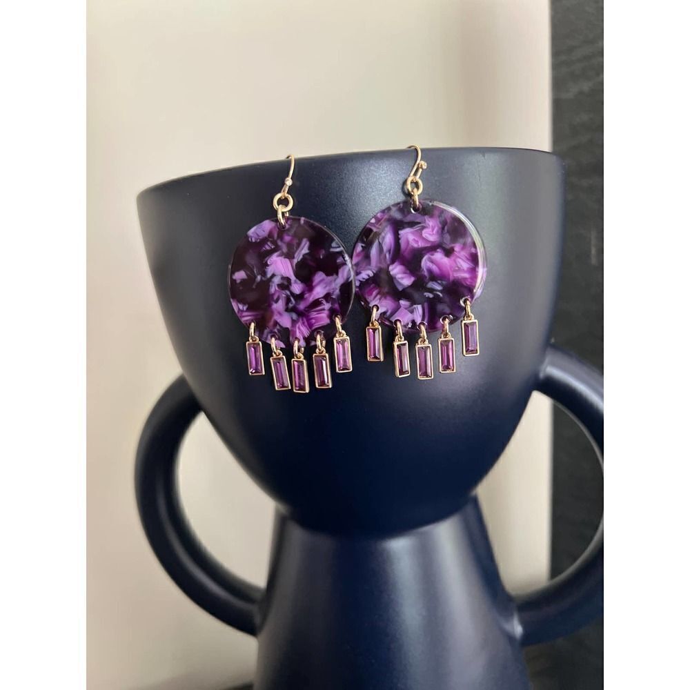 INC Purple Circle Earrings with Drop Crystals - Picture 4 of 7